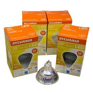 Lot of 4 Sylvania LED 50W 35W 20W Dimmable 35° Flood MR16 2 Pin Base Light Bulbs